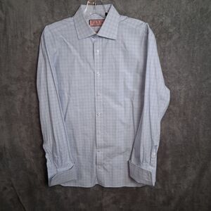 NWOT Thomas Pink Dress Shirt Formal Plaid French Cuff 15 1/2 34 White Blue